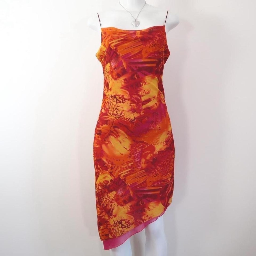 Spaghetti Strap Floral Print Slip Dress in Red & Orange